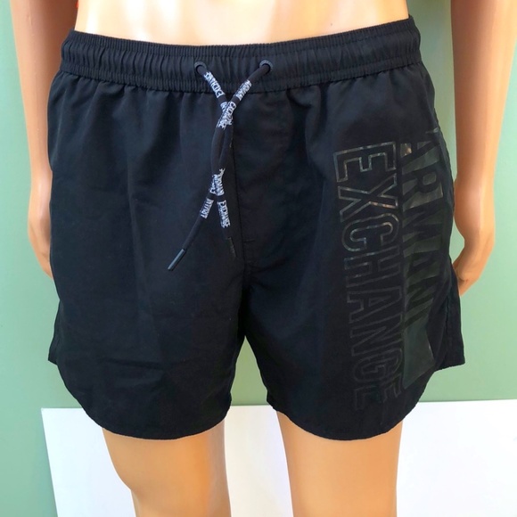 Armani Exchange Mens Black Drawstring Regular Fit Flat Front Swim Shorts Size M - Picture 1 of 7